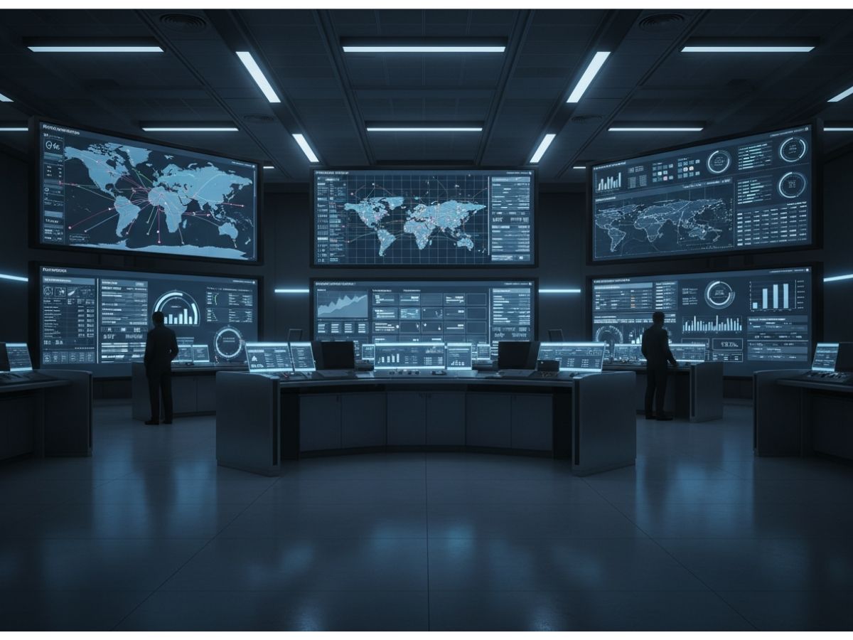 Centralized operations command center displaying nationwide logistics, monitoring, and coordination systems